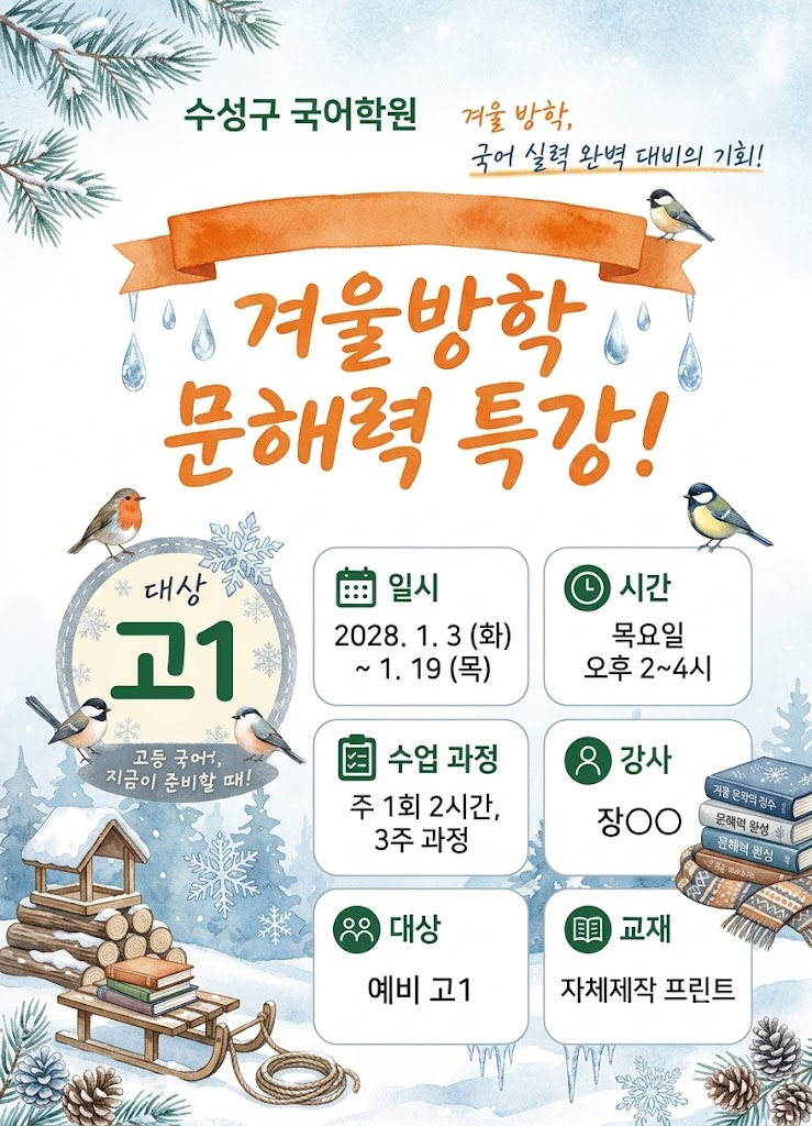 수성구 국어학원 겨울방학 특강